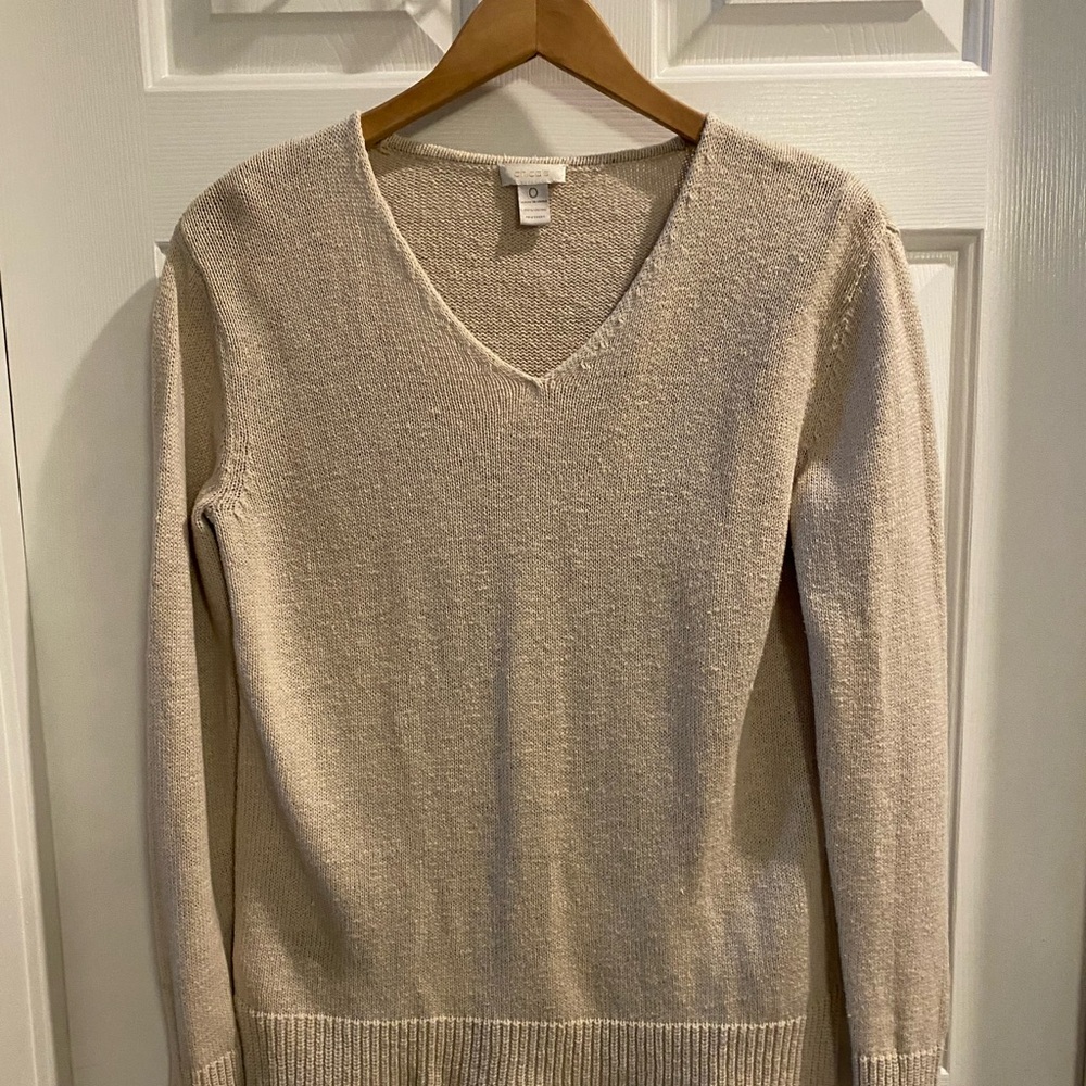 Chico's Neutral Cotton V-Neck Sweater size 0 ( Small)